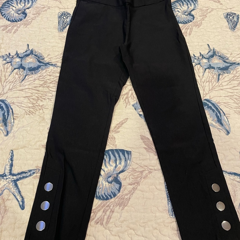 XOXO Black Slim Stretch women’s Pants with Silver Snap Accents